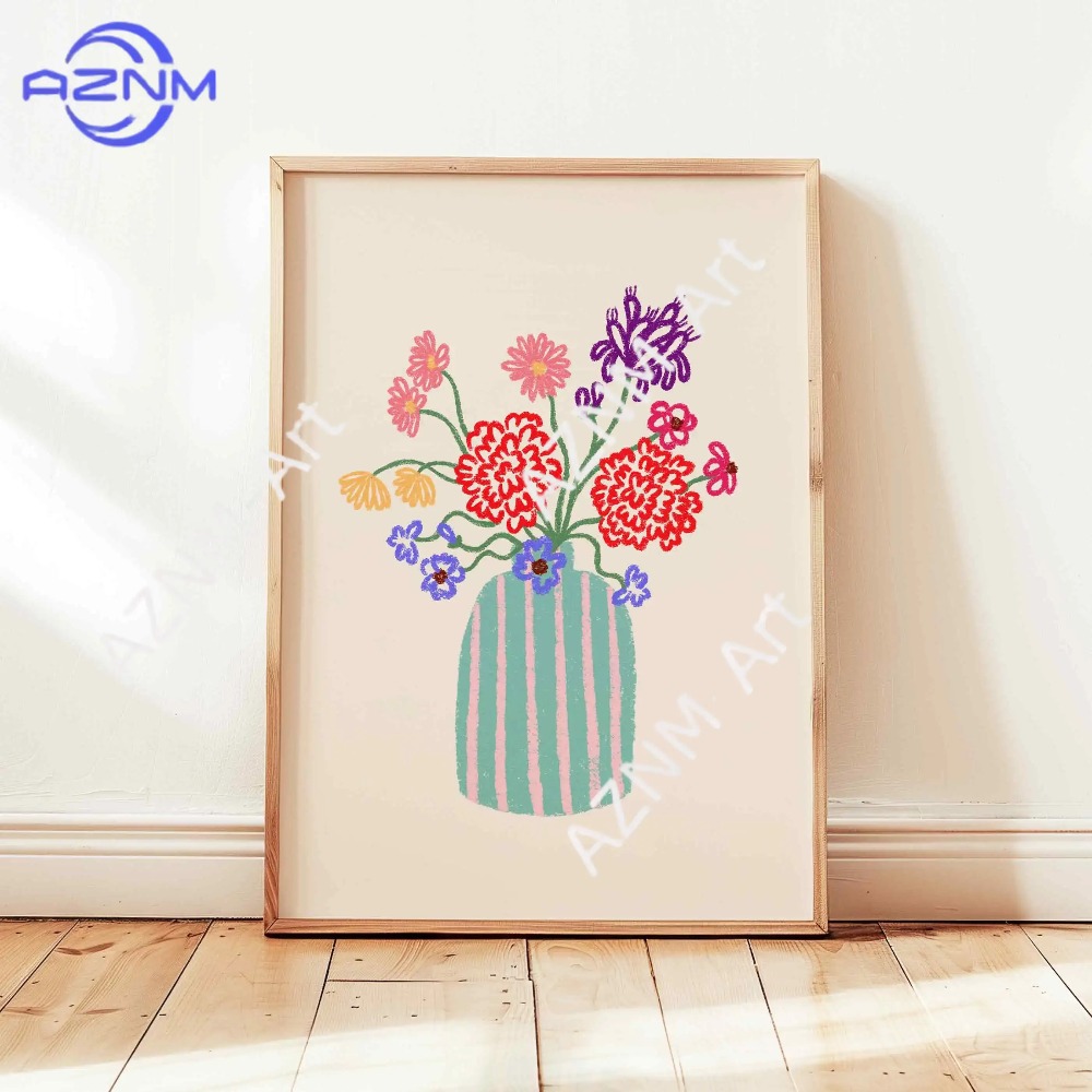 1/3pcs 추상 꽃병 파스텔 꽃 꽃다발 포스터 레트로 - Flower Girl Basket 리뷰 및 가격