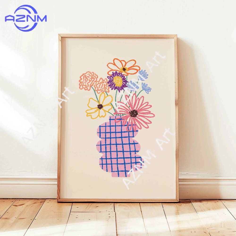 1/3pcs 추상 꽃병 파스텔 꽃 꽃다발 포스터 레트로 - Flower Girl Basket 리뷰 및 가격