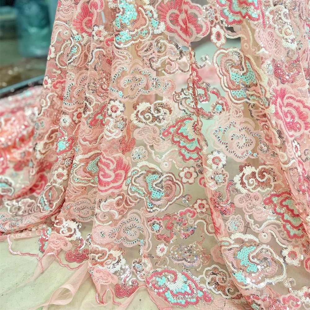 2 야드/로트 130cm 와이드 핑크 퍼플 꽃 자수 스 - Wedding Dress Supply 리뷰 및 가격