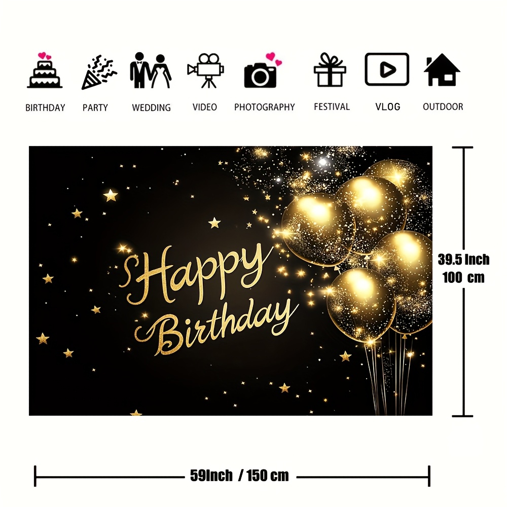 1개 초대형 검정색과 금색의 '생일 축하합니다' 배경, - Wedding Superstar 리뷰 및 가격