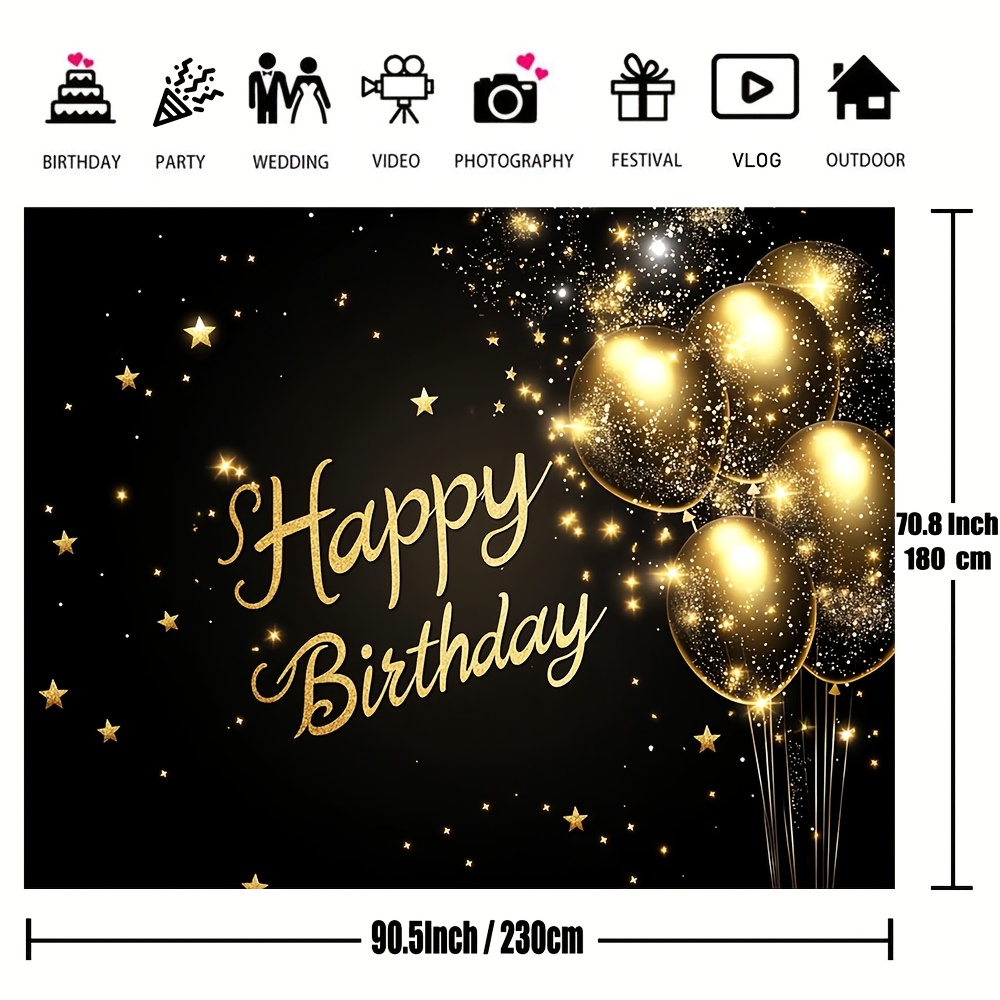 1개 초대형 검정색과 금색의 '생일 축하합니다' 배경, - Wedding Superstar 리뷰 및 가격